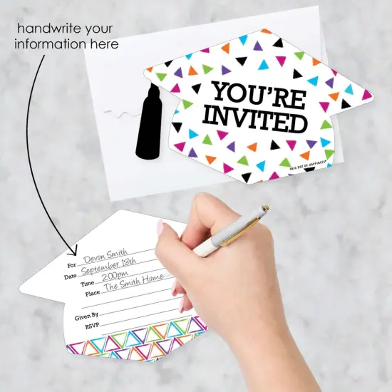 Big Dot of Happiness Hats Off Grad - Shaped Fill-in Invitations - Graduation Party Invitation Cards with Envelopes - Set of 12 {3}