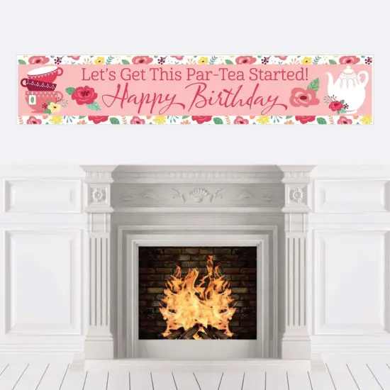 Big Dot of Happiness Floral Let's Par-Tea - Happy Birthday Garden Tea Party Decorations Party Banner {1}