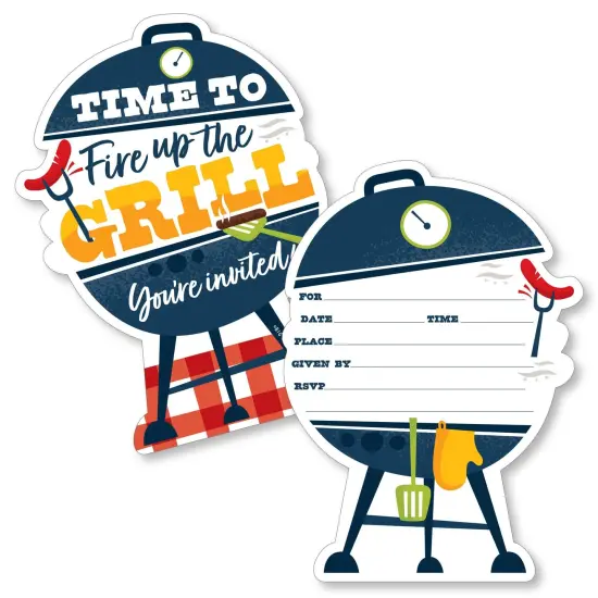 Big Dot of Happiness Fire Up the Grill - Shaped Fill-In Invitations - Summer BBQ Picnic Party Invitation Cards with Envelopes - Set of 12 {1}