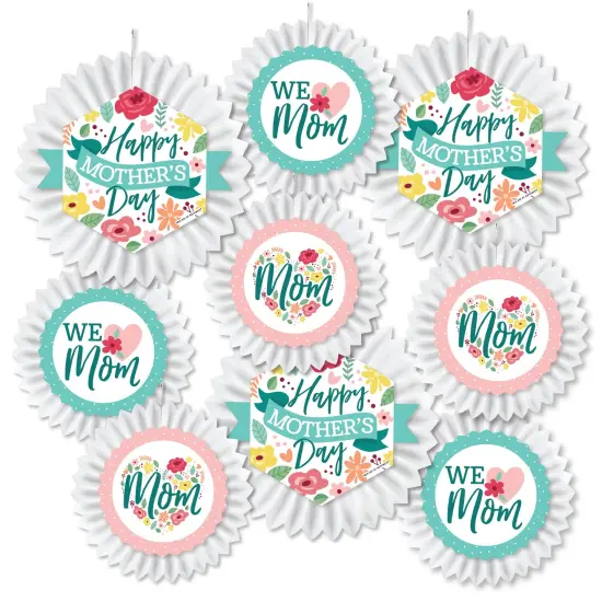 Big Dot of Happiness Colorful Floral Happy Mother's Day - Hanging We Love Mom Party Tissue Decoration Kit - Paper Fans - Set of 9 {3}