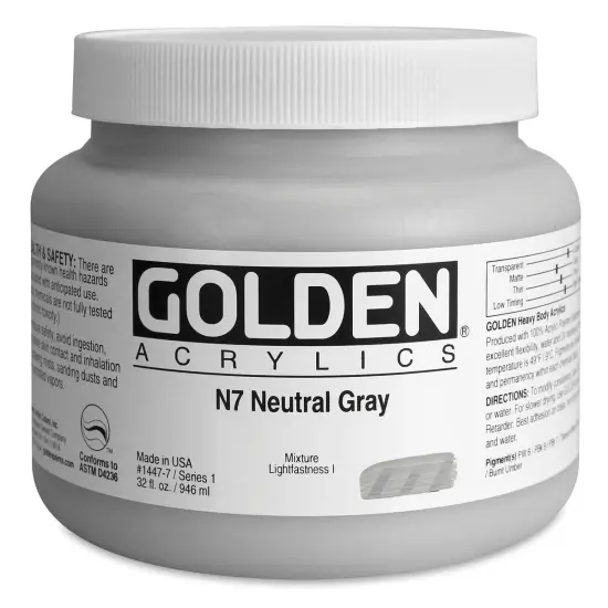 Golden Heavy Body Artist Acrylics - Neutral Gray N7, 32 oz Jar {1}