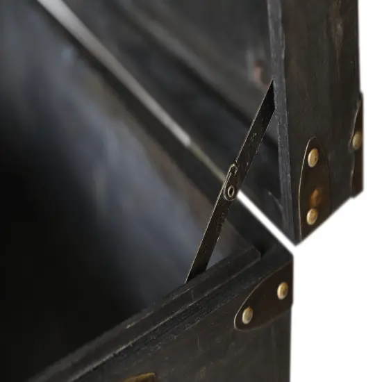 Distressed Black Medium Wooden Storage Trunk {6}