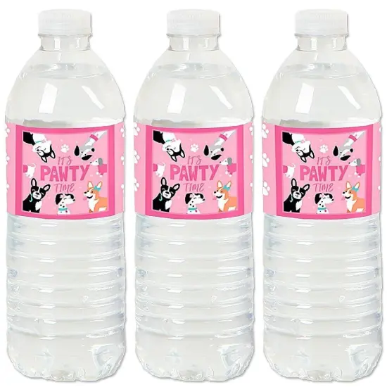 Big Dot of Happiness Pawty Like a Puppy Girl - Pink Dog Baby Shower or Birthday Party Water Bottle Sticker Labels - Set of 20 {1}