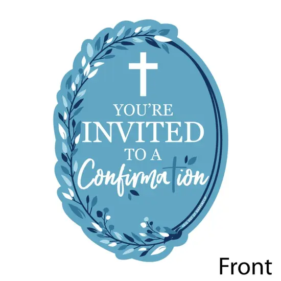 Big Dot of Happiness Confirmation Blue Elegant Cross - Shaped Fill-in Invitations - Boy Religious Party Invitation Cards with Envelopes - Set of 12 {3}