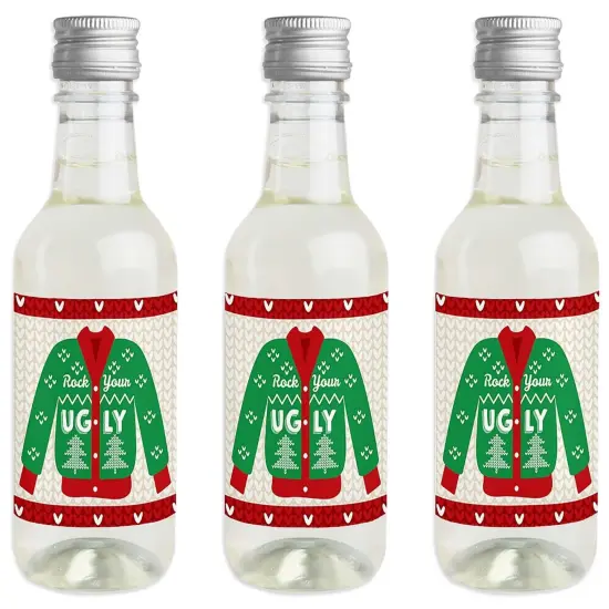 Big Dot of Happiness Ugly Sweater - Mini Wine & Champagne Bottle Label Stickers - Holiday and Christmas Party Favor Gift for Women and Men - Set of 16 {1}