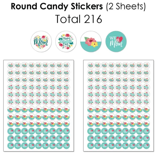 Big Dot of Happiness Colorful Floral Happy Mother's Day - Candy Wrappers & Stickers - We Love Mom Party Candy Favor Sticker Kit - 304 Pieces {6}