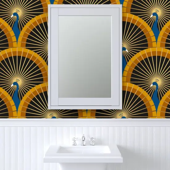 Peel & Stick Wallpaper 2FT Wide Art Deco Peacock Luxurious 1920S Glamour Scallop Geometric Custom Removable Wallpaper by Spoonflower {6}