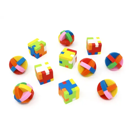 Big Mo's Toys Puzzle Erasers - Individually Wrapped Goody Bag Party Favor And Stocking Stuffers Pencil Eraser - 6 Balls And 6 Cubes {2}