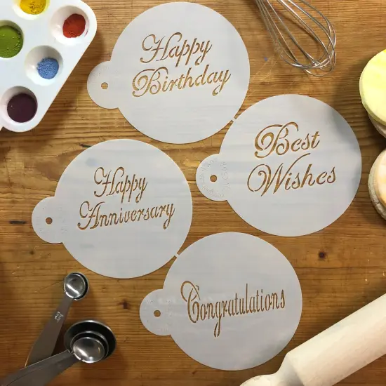 Script Celebration Cookie Stencil Set | C568 by Designer Stencils | Cookie Decorating Tools | {6}