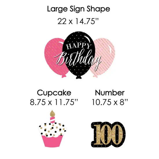 Big Dot of Happiness Chic 100th Birthday - Pink, Black and Gold - Yard Sign and Outdoor Lawn Decorations - Happy Birthday Party Yard Signs - Set of 8 {7}