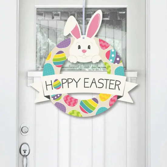 Big Dot of Happiness Hippity Hoppity - Outdoor Easter Bunny Party Decor - Front Door Wreath {1}
