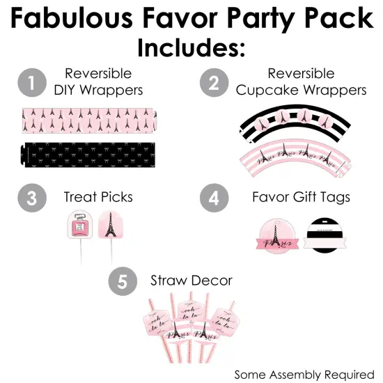 Big Dot of Happiness Paris, Ooh La La - Paris Themed Baby Shower or Birthday Party Favors and Cupcake Kit - Fabulous Favor Party Pack - 100 Pieces {3}