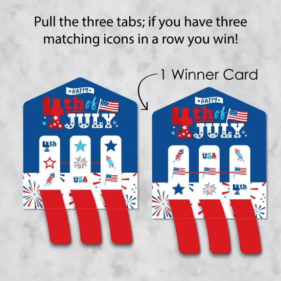 Big Dot of Happiness Firecracker 4th of July -Party Game Pickle Cards - Pull Tabs 3-in-a-Row - Set of 12 {6}