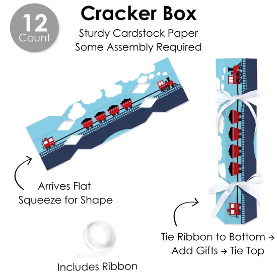 Big Dot of Happiness Railroad Party Crossing - No Snap Steam Train Birthday or Baby Shower Party Table Favors - DIY Cracker Boxes - Set of 12 {6}