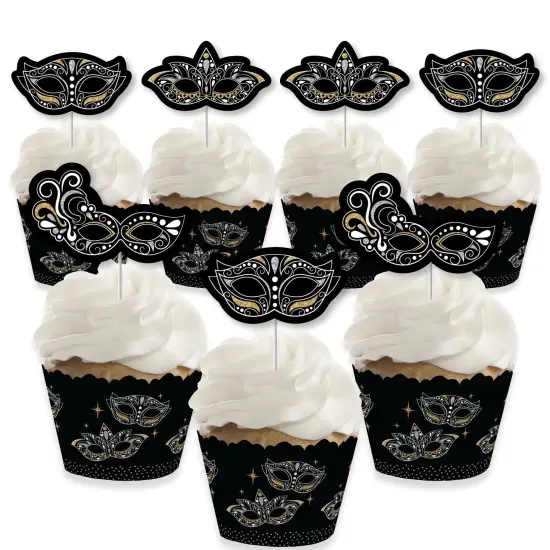 Big Dot of Happiness Masquerade - Cupcake Decoration - Carnival Mask Party Cupcake Wrappers and Treat Picks Kit - Set of 24 {1}