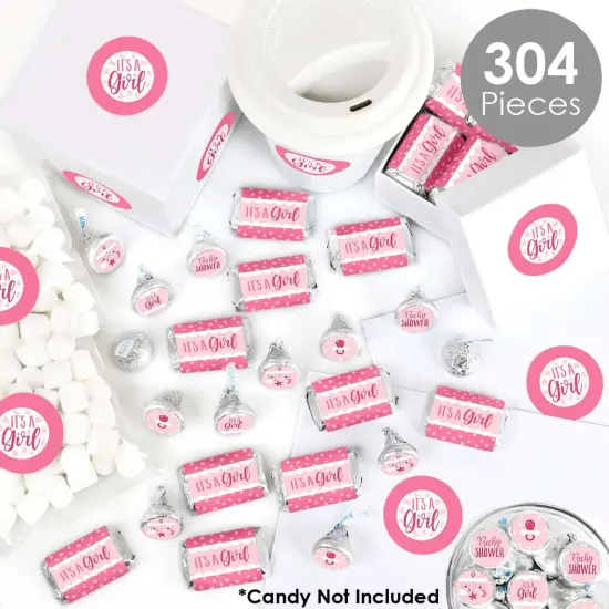 Big Dot of Happiness It's A Girl - Mini Candy Bar Wrappers, Round Candy Stickers & Circle Stickers - Pink Baby Shower Candy Favor Sticker Kit -304 Pcs {3}
