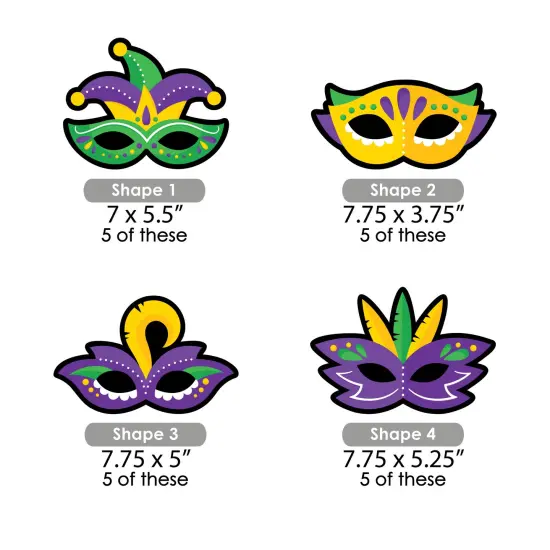 Big Dot of Happiness Colorful Mardi Gras Mask - Decorations DIY Masquerade Party Essentials - Set of 20 {7}