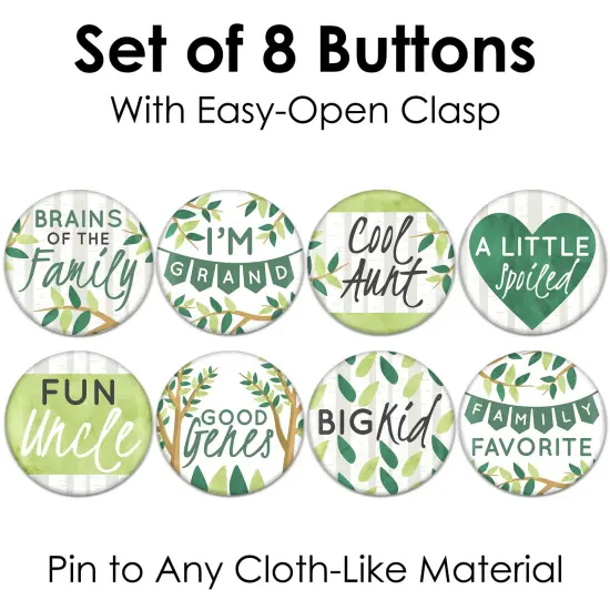 Big Dot of Happiness Family Tree Reunion - 3 inch Family Gathering Party Badge - Pinback Buttons - Set of 8 {7}