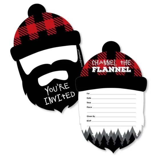 Big Dot of Happiness Lumberjack - Channel the Flannel - Shaped Fill-in Invitations - Buffalo Plaid Party Invitation Cards with Envelopes - Set of 12 {1}