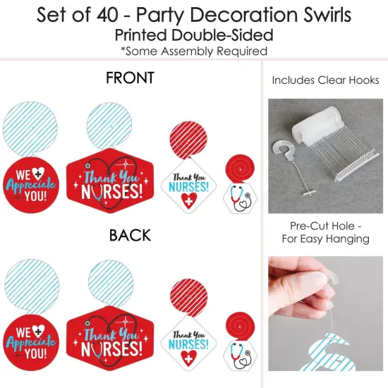 Big Dot of Happiness Thank You Nurses - Nurse Appreciation Week Hanging Decor - Party Decoration Swirls - Set of 40 {7}