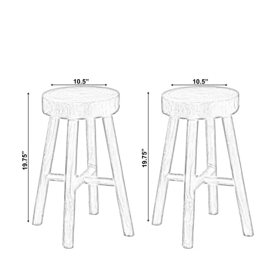 Antique Round Wooden Chair Log Cabin Stools Set of 2 {3}