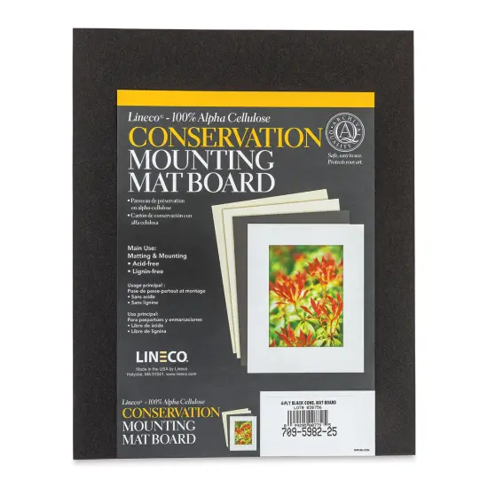Lineco Conservation Matboard - Black, 4 ply, Pkg of 25, 8" x 10" {1}