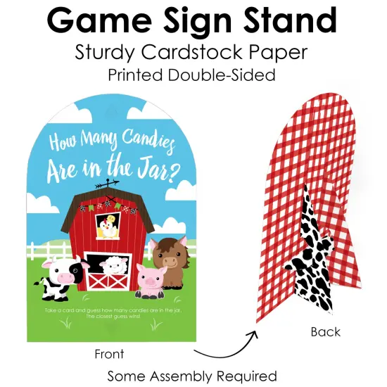 Big Dot of Happiness Farm Animals - How Many Candies Barnyard Baby Shower or Birthday Party Game - 1 Stand and 40 Cards - Candy Guessing Game {6}
