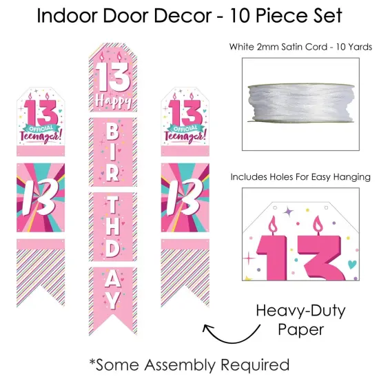 Big Dot of Happiness Girl 13th Birthday - Hanging Vertical Paper Door Banners - Official Teenager Birthday Party Wall Decor Kit - Indoor Door Decor {6}