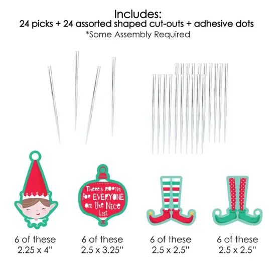 Big Dot of Happiness Elf Squad - Dessert Cupcake Toppers - Kids Elf Christmas and Birthday Party Clear Treat Picks - Set of 24 {7}