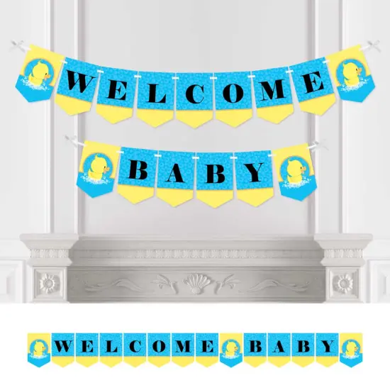 Big Dot of Happiness Ducky Duck - Baby Shower Bunting Banner - Blue Party Decorations - Welcome Baby {1}