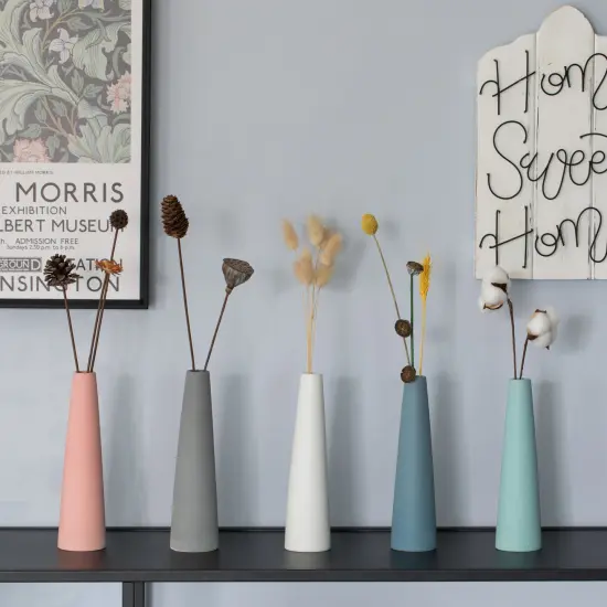 Uniquewise 8-Inch Slim Cone Ceramic Vase – Modern Decorative Centerpiece, Minimalist Flower Holder - Elegant Accent for Living Room, Office, Bedroom, Entryway, or Bathroom Decor Red {7}