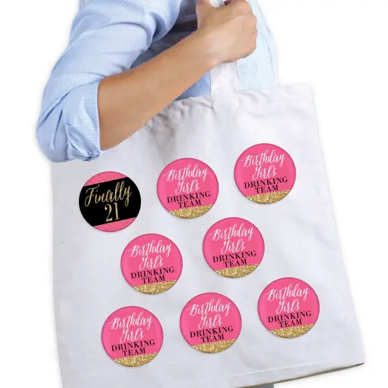 Big Dot of Happiness Finally 21 Girl - 3 inch 21st Birthday Party Badge - Pinback Buttons - Set of 8 {3}