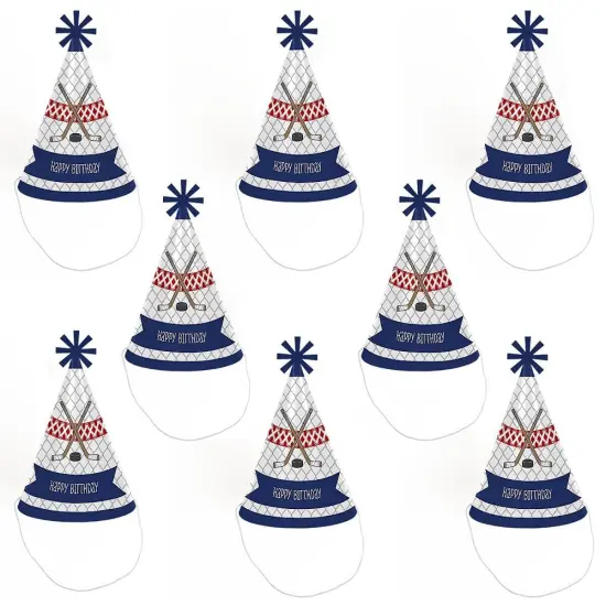 Big Dot of Happiness Shoots and Scores - Hockey - Cone Happy Birthday Party Hats for Kids and Adults - Set of 8 (Standard Size) {7}