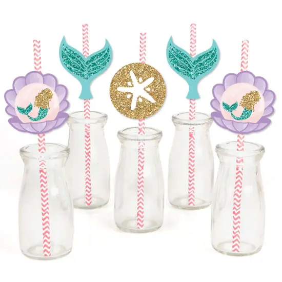 Big Dot of Happiness Let's Be Mermaids Paper Straw Decor - Baby Shower or Birthday Party Striped Decorative Straws - Set of 24 {1}