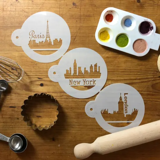 Paris, London & New York Skylines Cookie Stencils | C716 by Designer Stencils | Cookie Decorating Tools | Baking Stencils for Royal Icing, Airbrush, Dusting Powder | Reusable Plastic Food Grade Stencil for Cookies | Easy to Use & Clean Cookie Stencil {4}