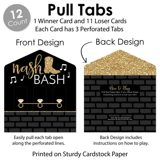 Big Dot of Happiness Nash Bash - Nashville Bachelorette Party Game Pickle Cards - Pull Tabs 3-in-a-Row - Set of 12 {6}