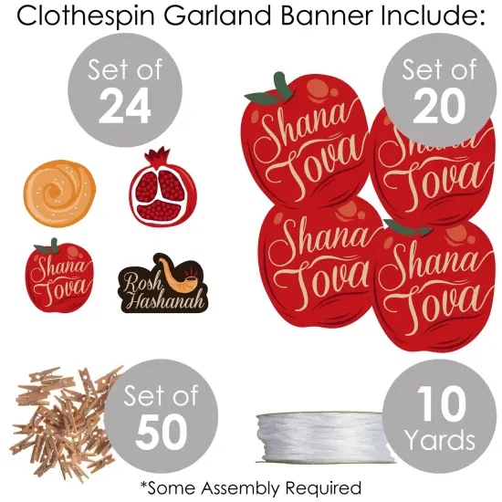 Big Dot of Happiness Rosh Hashanah - New Year Party DIY Decorations - Clothespin Garland Banner - 44 Pieces {6}