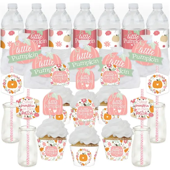 Big Dot of Happiness Girl Little Pumpkin - Fall Birthday Party or Baby Shower Favors and Cupcake Kit - Fabulous Favor Party Pack - 100 Pieces {1}