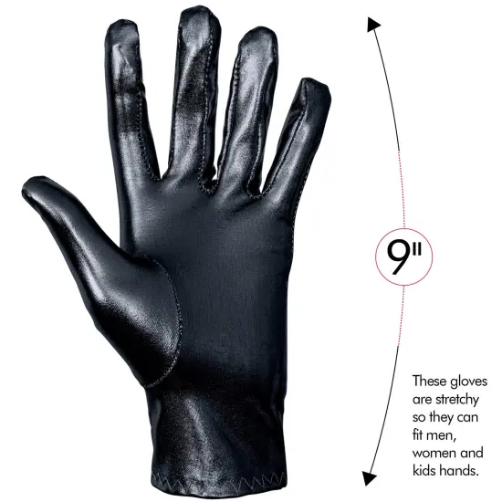 Metallic Black Costume Gloves - Shiny Black Superhero Evening Stretch Dress Glove Set for Men, Women and Kids {5}