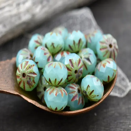 *25* 6x9mm Aqua Opal Picasso Fire Polish Cruller Rondelle Beads {5}