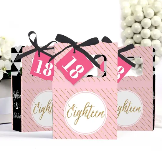 Big Dot of Happiness Chic 18th Birthday - Pink, Black and Gold - Party Favor Boxes - Set of 12 {4}