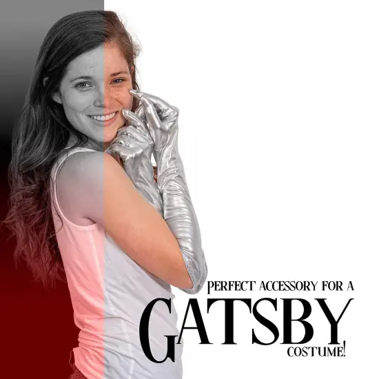 Silver Metallic Opera Gloves - Roaring 20's Fancy Flapper Elbow Evening Gloves Accessories for Women and Girls {2}