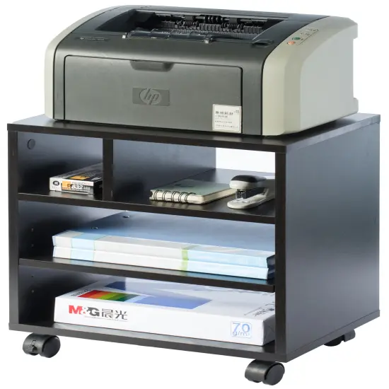 Wooden Office Storage Printer Stand with Wheels Black {1}