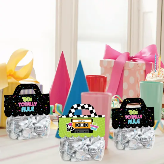 Big Dot of Happiness 80's Retro DIY Totally 1980s Party Clear Goodie Favor Bag Labels Candy Bags with Toppers Set of 24 {7}