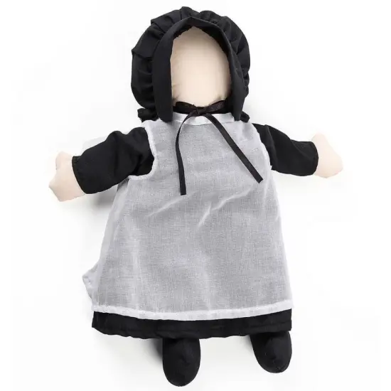 Aurora World Traditional Soft Cloth Amish Doll No Face Plain Clothes Bonnet Apron Black Dress {1}