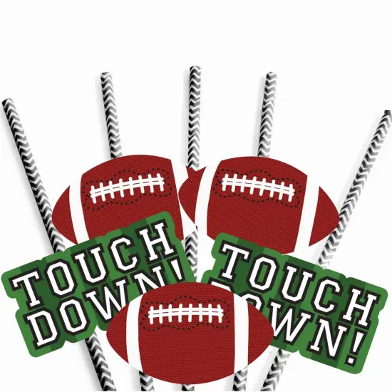 Big Dot of Happiness End Zone - Football Paper Straw Decor - Baby Shower or Birthday Party Striped Decorative Straws - Set of 24 {7}