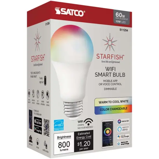 Satco 10w A19 LED RGB Tunable White Starfish IOT 800 Lumens 120 Volt {3}
