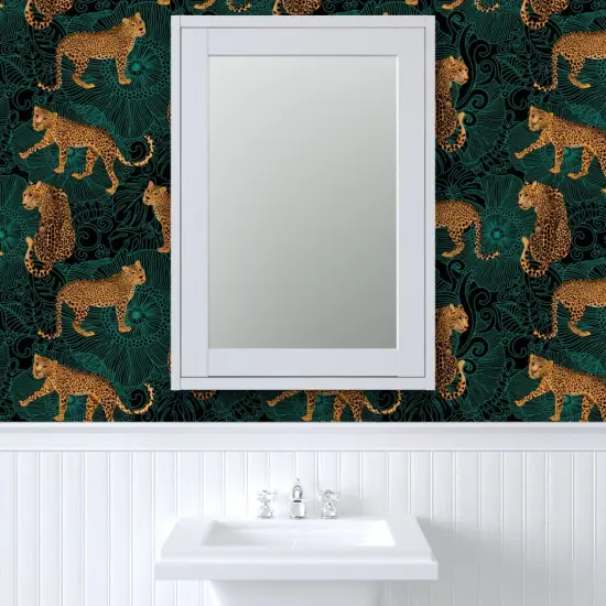 Peel & Stick Wallpaper 2FT Wide Black Green Animal Africa Leopard Cheetah Tiger Exotic Animals Maximalist Custom Removable Wallpaper by Spoonflower {6}