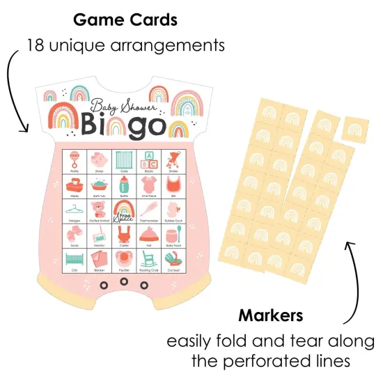 Big Dot of Happiness Hello Rainbow - Picture Bingo Cards and Markers - Boho Baby Shower Shaped Bingo Game - Set of 18 {3}