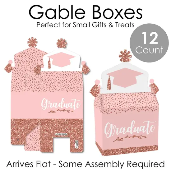 Big Dot of Happiness Rose Gold Grad - Treat Box Party Favors -Graduation Party Goodie Gable Boxes - Set of 12 {7}